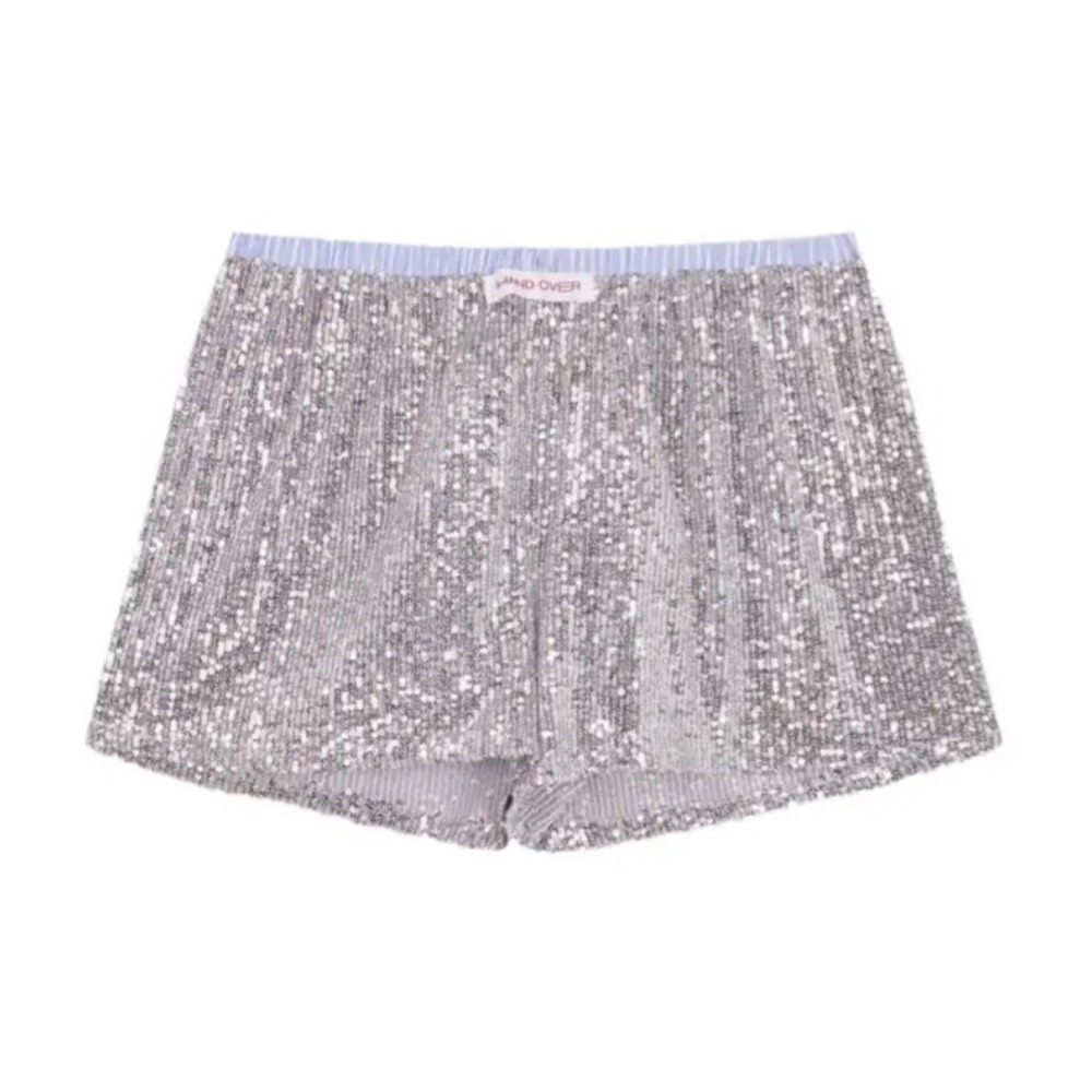 NEW Handover Silver Sequin Jack Short Boxers Elastic Waist Striped Trim Size S